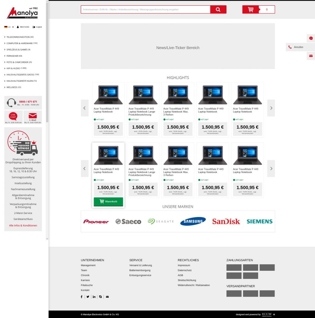 b2b webshop layout